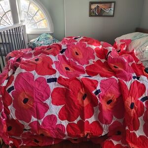 Marimekko Unikko Full/Queen Red and White Floral Duvet Cover
